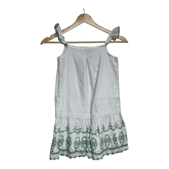 Gap Kids Girls White Striped Dress Green Embroidered Hem Sleeveless Size S - Picture 2 of 6